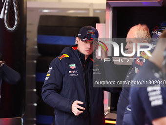 Max Verstappen and the Red Bull team prepare ahead of the third Free Practice session of the Formula 1 Heineken Silver Las Vegas Grand Prix...