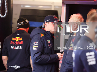 Max Verstappen and the Red Bull team prepare ahead of the third Free Practice session of the Formula 1 Heineken Silver Las Vegas Grand Prix...