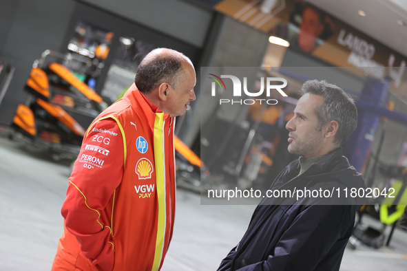 Frederic Vasseur is in the pit lane before the third Free Practice session of the Formula 1 Heineken Silver Las Vegas Grand Prix in Las Vega...