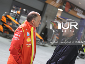 Frederic Vasseur is in the pit lane before the third Free Practice session of the Formula 1 Heineken Silver Las Vegas Grand Prix in Las Vega...