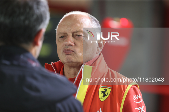 Frederic Vasseur is in the pit lane before the third Free Practice session of the Formula 1 Heineken Silver Las Vegas Grand Prix in Las Vega...