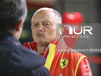 Frederic Vasseur is in the pit lane before the third Free Practice session of the Formula 1 Heineken Silver Las Vegas Grand Prix in Las Vega...