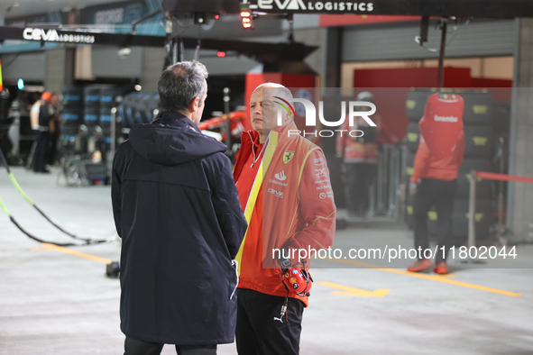 Frederic Vasseur is in the pit lane before the third Free Practice session of the Formula 1 Heineken Silver Las Vegas Grand Prix in Las Vega...