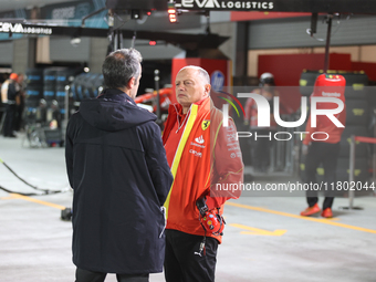 Frederic Vasseur is in the pit lane before the third Free Practice session of the Formula 1 Heineken Silver Las Vegas Grand Prix in Las Vega...