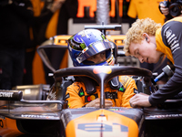 Oscar Piastri prepares for the third Free Practice session of the Formula 1 Heineken Silver Las Vegas Grand Prix in Las Vegas, Nevada. (