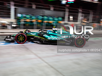 Lance Stroll drives during the third Free Practice session of the Formula 1 Heineken Silver Las Vegas Grand Prix in Las Vegas, Nevada. (