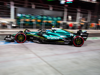 Lance Stroll drives during the third Free Practice session of the Formula 1 Heineken Silver Las Vegas Grand Prix in Las Vegas, Nevada. (