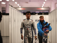 Alexander Albon walks out of the FIA garage after qualifying during the Formula 1 Heineken Las Vegas Grand Prix in Las Vegas, Nevada. (