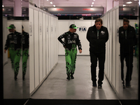 Valtteri Bottas walks out of the FIA garage after qualifying during the Formula 1 Heineken Las Vegas Grand Prix in Las Vegas, Nevada. (