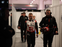 Kevin Magnussen walks out of the FIA garage after qualifying during the Formula 1 Heineken Las Vegas Grand Prix in Las Vegas, Nevada. (