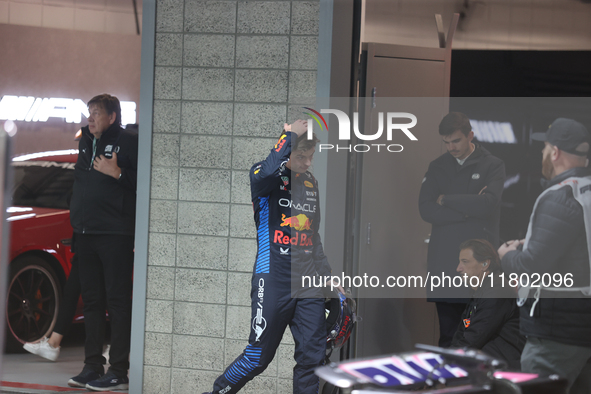 Max Verstappen is seen after qualifying during the Formula 1 Heineken Las Vegas Grand Prix in Las Vegas, Nevada. 