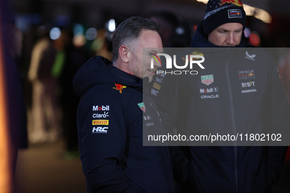 Christian Horner is in the paddock during the Formula 1 Heineken Las Vegas Grand Prix in Las Vegas, Nevada, on November 22, 2024. 