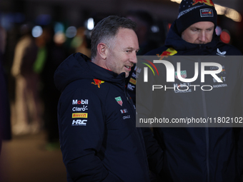 Christian Horner is in the paddock during the Formula 1 Heineken Las Vegas Grand Prix in Las Vegas, Nevada, on November 22, 2024. (