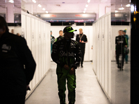 Valtteri Bottas emerges from the FIA garage following qualifying during the Formula 1 Heineken Las Vegas Grand Prix in Las Vegas, Nevada, on...