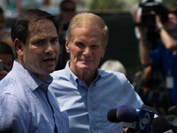 Senator Marco Rubio (R-Florida) and Senator Bill Nelson (D-Florida) address the media during the PULSE Massacre in Orlando, Florida, USA. Ru...