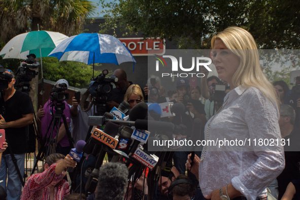 Former Florida Attorney General Pam Bondi addresses the media during the PULSE Massacre in Orlando, Florida, USA. Bondi is selected as Attor...