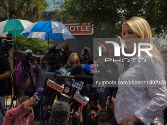 Former Florida Attorney General Pam Bondi addresses the media during the PULSE Massacre in Orlando, Florida, USA. Bondi is selected as Attor...