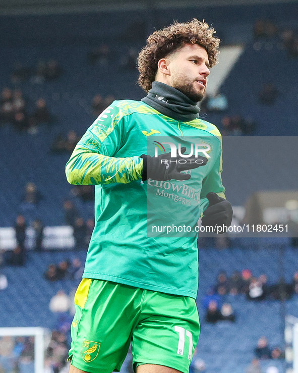 #11, Emiliano Marcondes of Norwich City warms up during the Sky Bet Championship match between West Bromwich Albion and Norwich City at The...