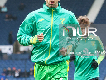 Shane Duffy of Norwich City warms up during the Sky Bet Championship match between West Bromwich Albion and Norwich City at The Hawthorns in...