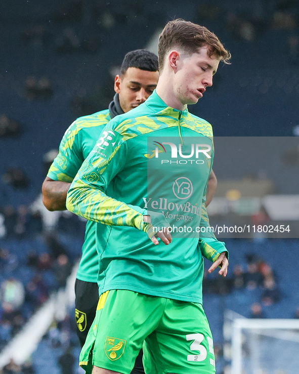 Kellen Fisher of Norwich City warms up during the Sky Bet Championship match between West Bromwich Albion and Norwich City at The Hawthorns...