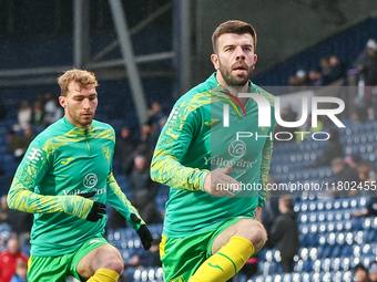 Grant Hanley of Norwich City warms up during the Sky Bet Championship match between West Bromwich Albion and Norwich City at The Hawthorns i...