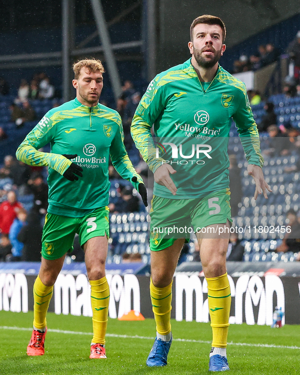 Grant Hanley of Norwich City warms up during the Sky Bet Championship match between West Bromwich Albion and Norwich City at The Hawthorns i...