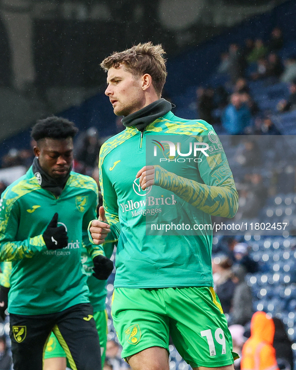 Jacob Lungi Sorensen of Norwich City warms up during the Sky Bet Championship match between West Bromwich Albion and Norwich City at The Haw...