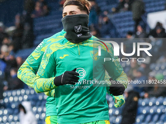 #7, Borja Sainz of Norwich City warms up during the Sky Bet Championship match between West Bromwich Albion and Norwich City at The Hawthorn...