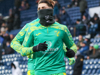 #7, Borja Sainz of Norwich City warms up during the Sky Bet Championship match between West Bromwich Albion and Norwich City at The Hawthorn...