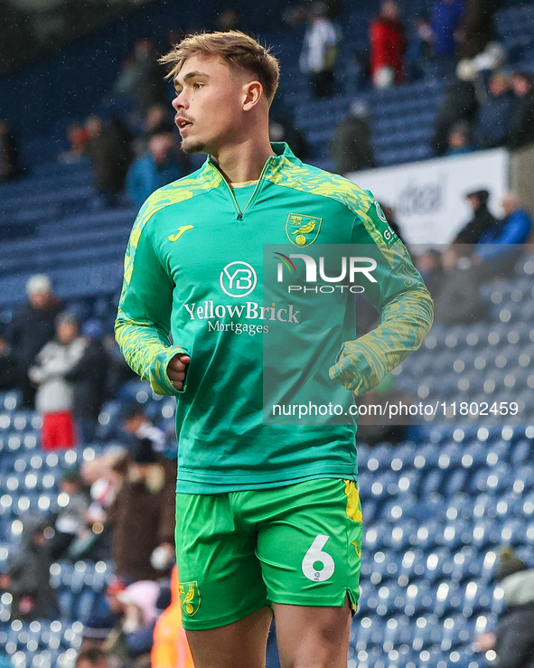 Callum Doyle of Norwich City warms up during the Sky Bet Championship match between West Bromwich Albion and Norwich City at The Hawthorns i...