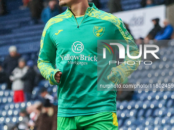 Callum Doyle of Norwich City warms up during the Sky Bet Championship match between West Bromwich Albion and Norwich City at The Hawthorns i...