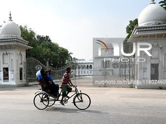 A rickshaw puller rides in front of the high court in Dhaka, Bangladesh, on November 23, 2024 (