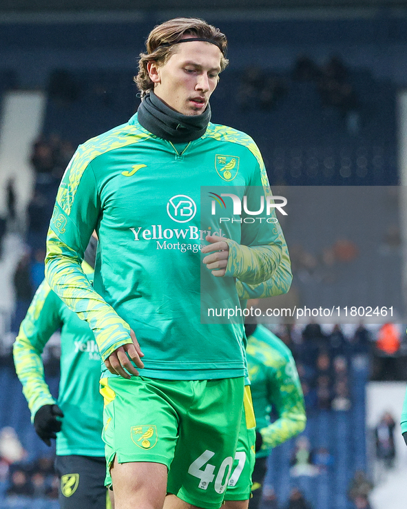 #40, Brad Hills of Norwich City warms up during the Sky Bet Championship match between West Bromwich Albion and Norwich City at The Hawthorn...