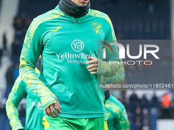 #40, Brad Hills of Norwich City warms up during the Sky Bet Championship match between West Bromwich Albion and Norwich City at The Hawthorn...