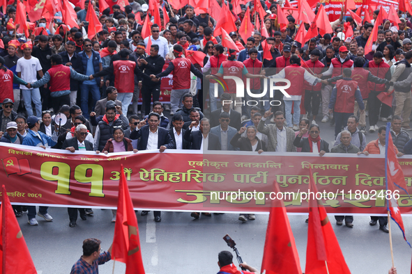 Leaders and cadres of the Communist Party of Nepal, a splinter group from the CPN-Maoist Center, rally in Kathmandu, Nepal, on November 23,...