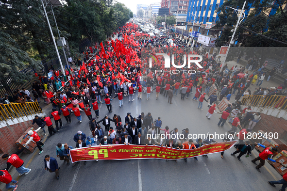 Leaders and cadres of the Communist Party of Nepal, a splinter group from the CPN-Maoist Center, rally in Kathmandu, Nepal, on November 23,...