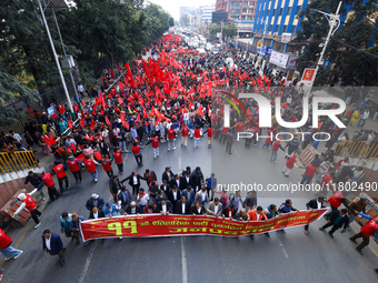 Leaders and cadres of the Communist Party of Nepal, a splinter group from the CPN-Maoist Center, rally in Kathmandu, Nepal, on November 23,...