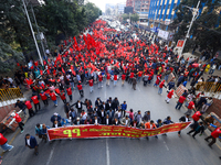 Leaders and cadres of the Communist Party of Nepal, a splinter group from the CPN-Maoist Center, rally in Kathmandu, Nepal, on November 23,...