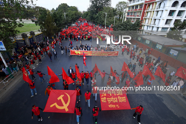 Leaders and cadres of the Communist Party of Nepal, a splinter group from the CPN-Maoist Center, rally in Kathmandu, Nepal, on November 23,...