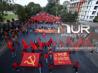 Leaders and cadres of the Communist Party of Nepal, a splinter group from the CPN-Maoist Center, rally in Kathmandu, Nepal, on November 23,...