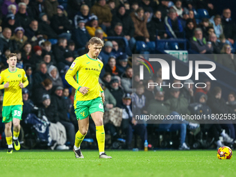 Callum Doyle of Norwich City is in action during the Sky Bet Championship match between West Bromwich Albion and Norwich City at The Hawthor...