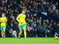 Callum Doyle of Norwich City is in action during the Sky Bet Championship match between West Bromwich Albion and Norwich City at The Hawthor...