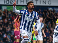 Mason Holgate of WBA celebrates his goal during the Sky Bet Championship match between West Bromwich Albion and Norwich City at The Hawthorn...