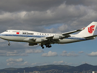 A Boeing 747-4J6 of the Air China company lands in Barcelona, Spain, on November 23, 2024, carrying Zhao Leji, President of the National Ass...