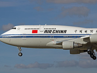 A Boeing 747-4J6 of the Air China company lands in Barcelona, Spain, on November 23, 2024, carrying Zhao Leji, President of the National Ass...