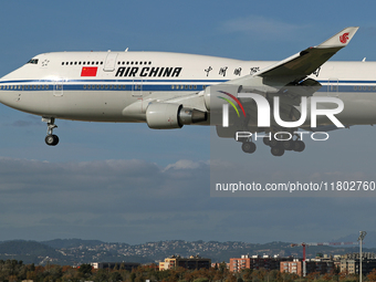 A Boeing 747-4J6 of the Air China company lands in Barcelona, Spain, on November 23, 2024, carrying Zhao Leji, President of the National Ass...