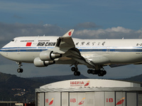 A Boeing 747-4J6 of the Air China company lands in Barcelona, Spain, on November 23, 2024, carrying Zhao Leji, President of the National Ass...