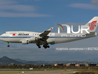 A Boeing 747-4J6 of the Air China company lands in Barcelona, Spain, on November 23, 2024, carrying Zhao Leji, President of the National Ass...