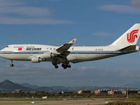 A Boeing 747-4J6 of the Air China company lands in Barcelona, Spain, on November 23, 2024, carrying Zhao Leji, President of the National Ass...