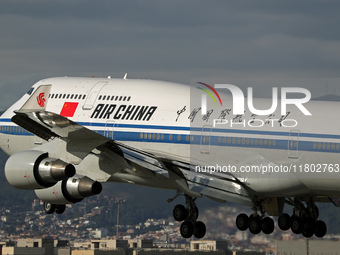 A Boeing 747-4J6 of the Air China company lands in Barcelona, Spain, on November 23, 2024, carrying Zhao Leji, President of the National Ass...